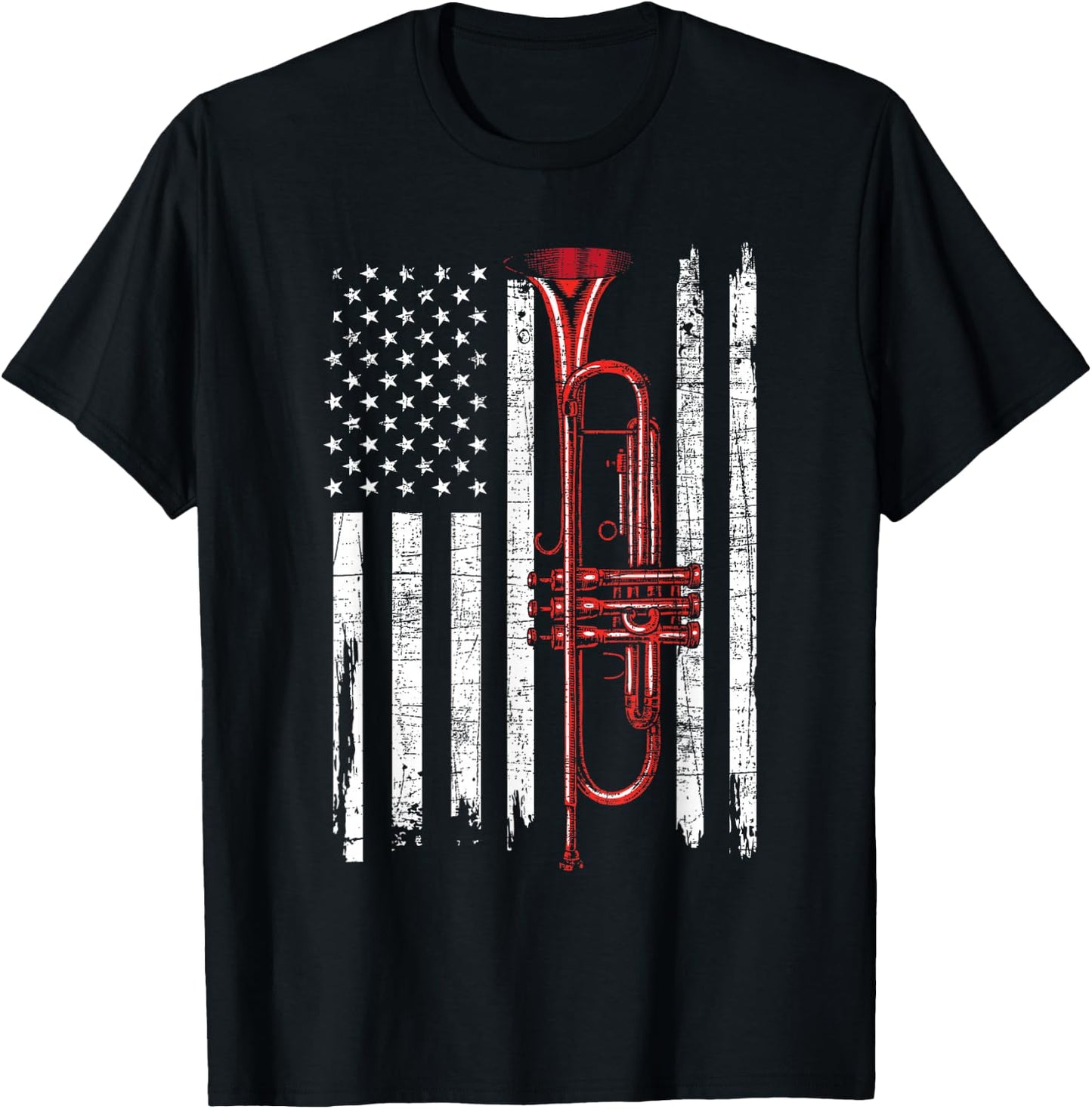 USA Flag Trumpet - Jazz Musical Instrument Player T-Shirt - T-Shirt | Black
