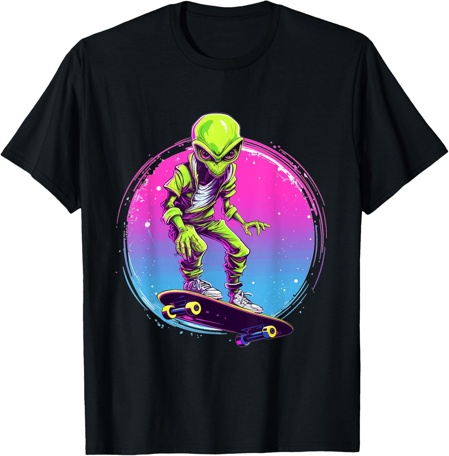 Great Skateboarding Shirts Alien Skater - Skateboard Skater -Adults, Kids Black Short Sleeve Classic Fit T-Shirt - T-Shirt | Black