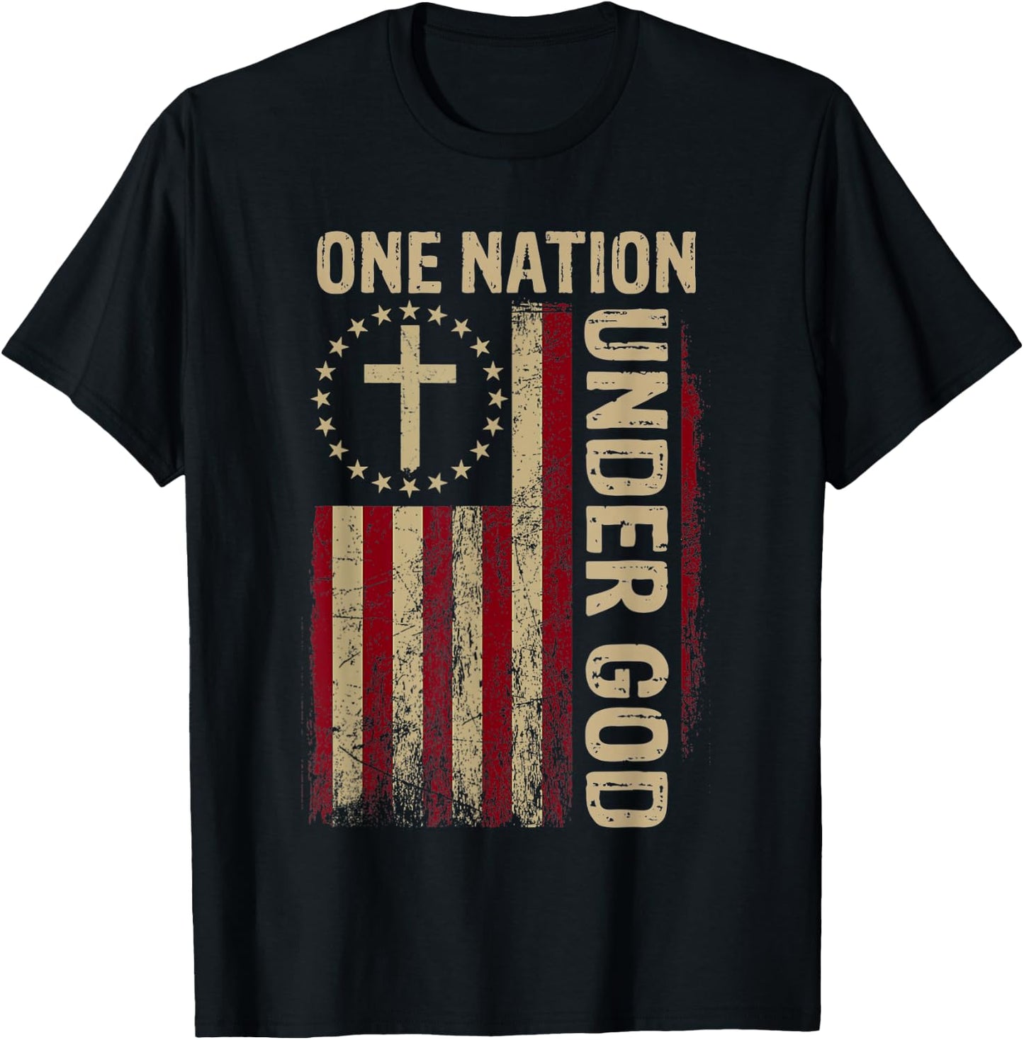 One Nation Under God Flag 4th of July Patriotic Christian T-Shirt - T-Shirt | Black