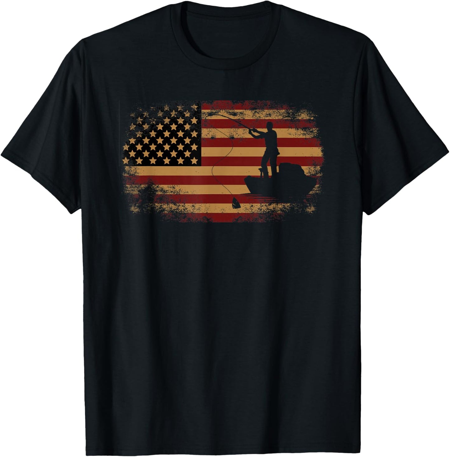 Fishing Patriotic Usa American Flag 4Th Of July T-Shirt - T-Shirt | Black