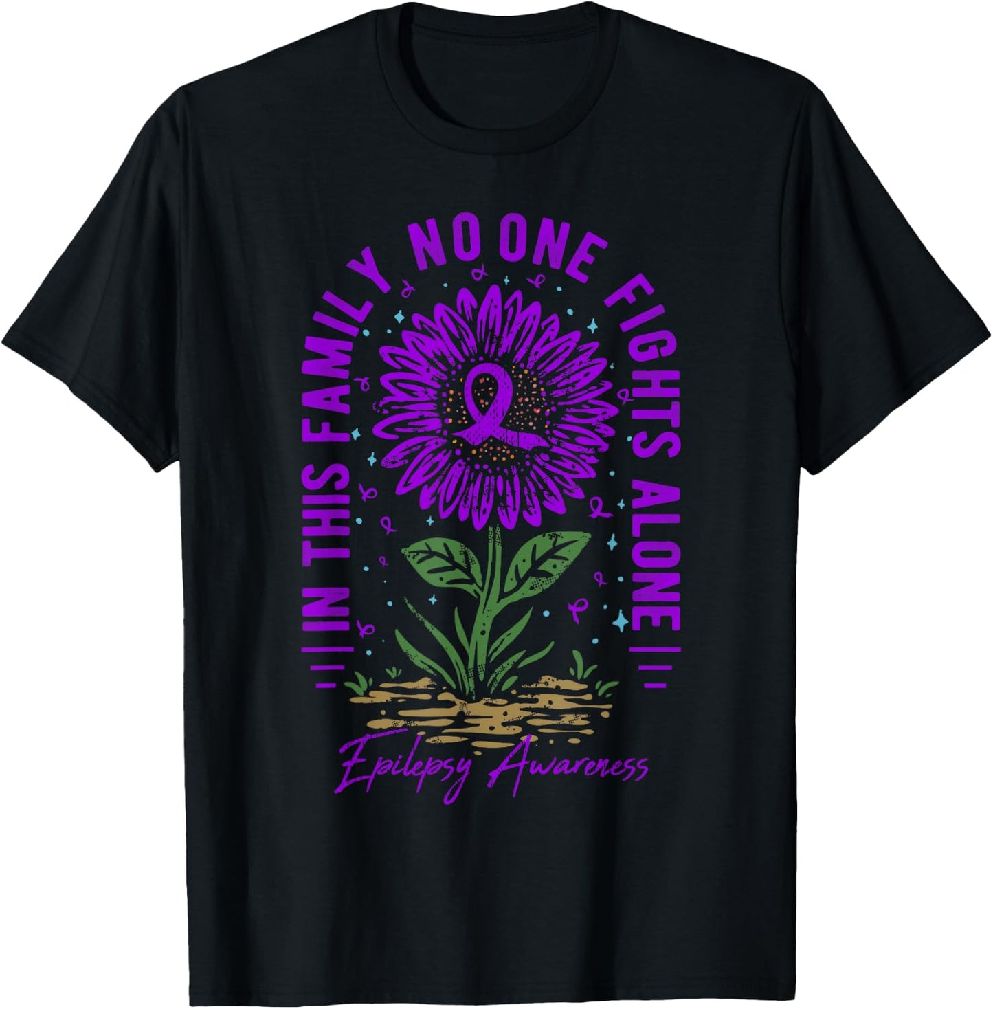In This Family No One Fight Alone Epilepsy Awareness T-Shirt - T-Shirt | Black