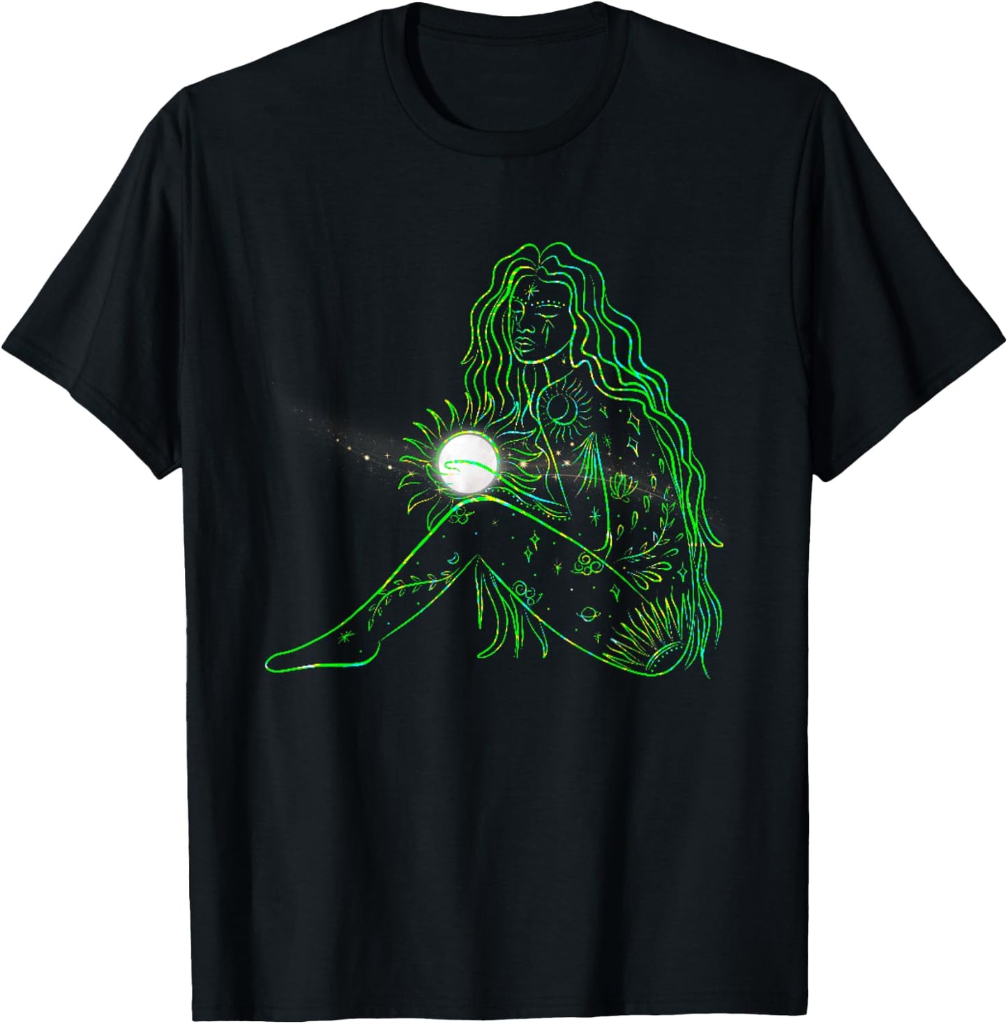 Mother Earth Gaia Goddess Holding Full Moon Graphics T-Shirt - T-Shirt | Black