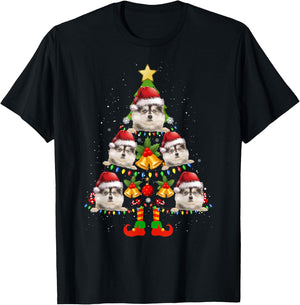 Funny Pomsky Christmas Lights Tree Dog Lover Xmas T-Shirt - T-Shirt | Black