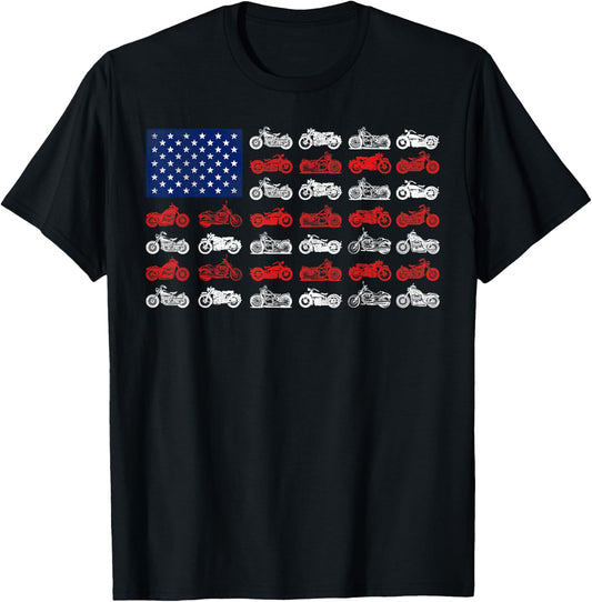 Classic Motorcycle Biker American Flag Women Men T-Shirt - T-Shirt | Black