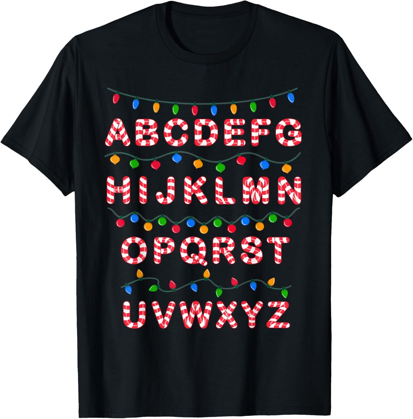 Christmas Alphabet Candy Cane Teachers Students Candy Cane Women Kids T-Shirt - T-Shirt | Black
