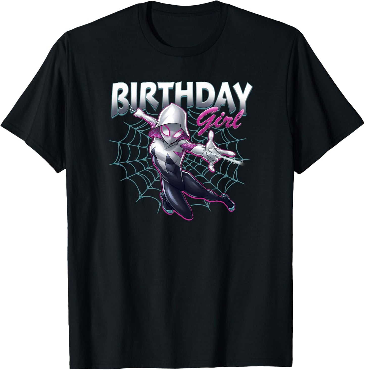 Marvel Spider-Man Spider-Gwen Birthday Girl Neon Web Swing T-Shirt - T-Shirt | Black