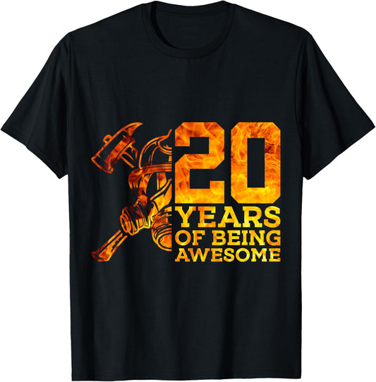 20 Years of Being Awesome Fire 20th Birthday T-Shirt - T-Shirt | Black