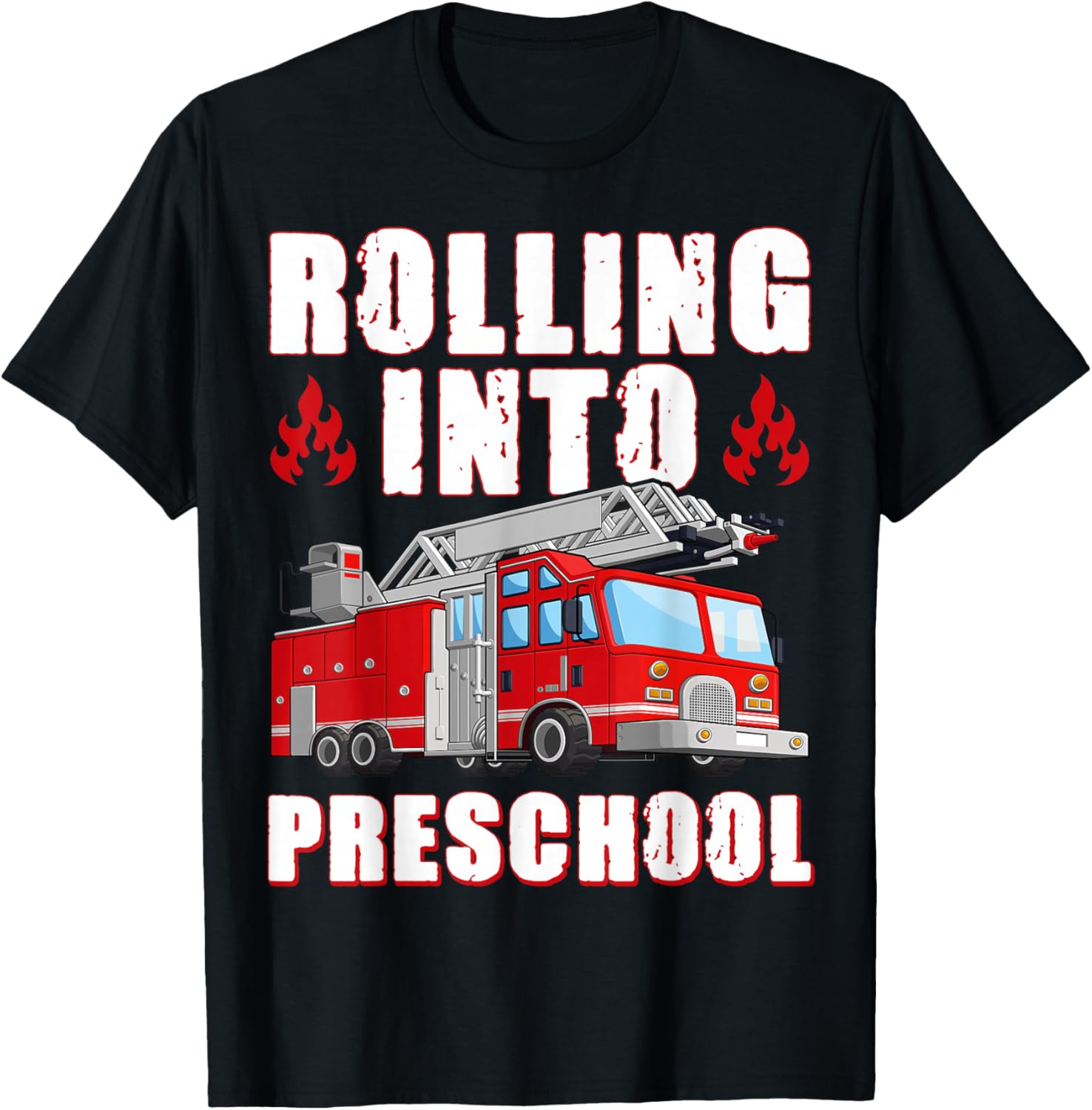 Rolling Into Preschool Fire Engine First Day Of School Boys T-Shirt - T-Shirt | Black