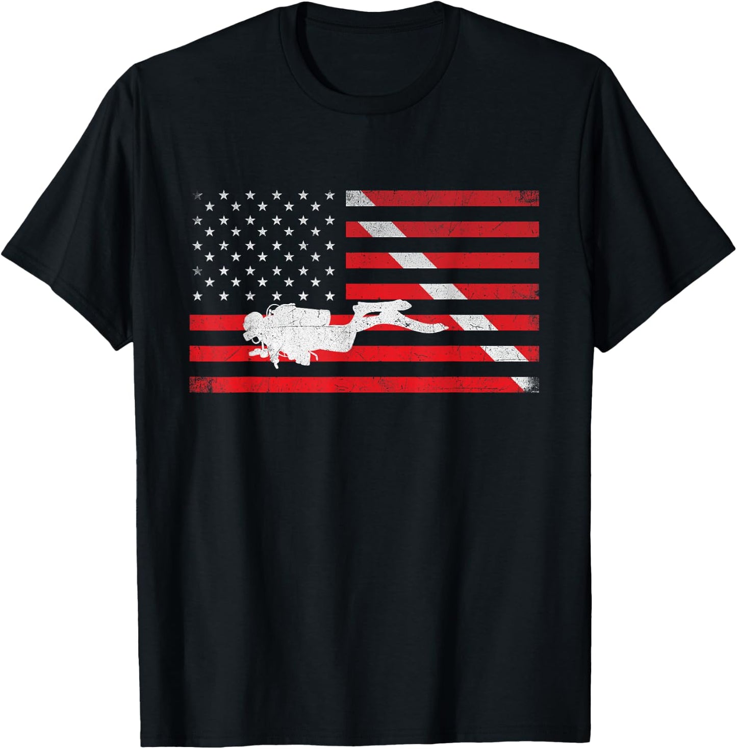 Scuba Diving - USA Flag Underwater Ocean Scuba Diver T-Shirt - T-Shirt | Black