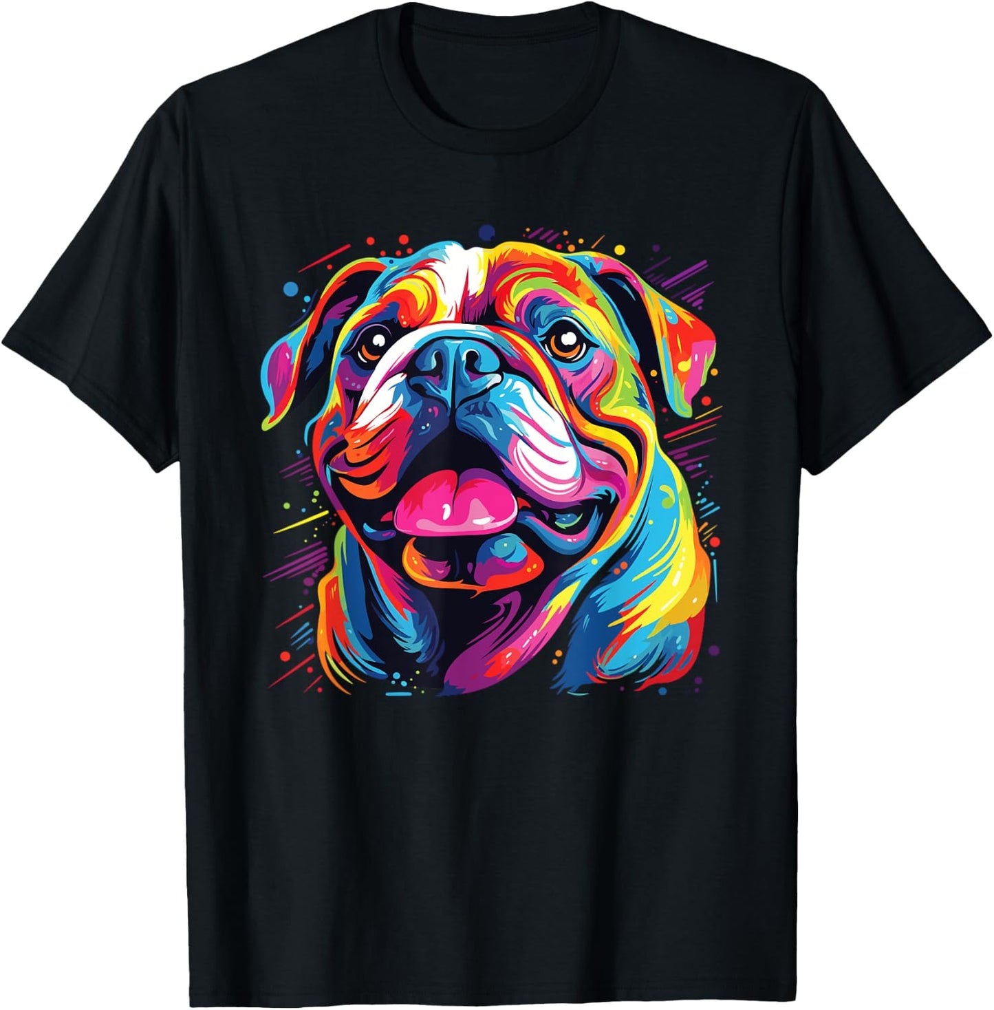 Watercolor Colorful Bulldog Dogs Women Kids T-Shirt - T-Shirt | Black