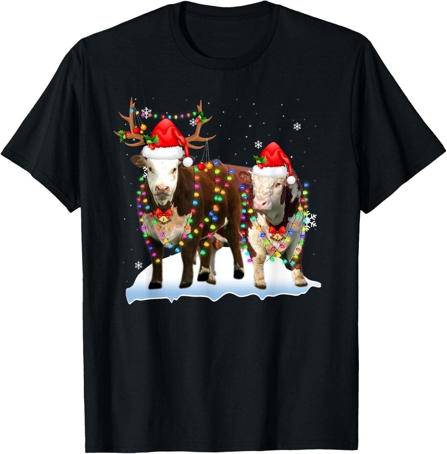 Hereford Christmas Tree Lights Reindeer Santa Xmas Pajama T-Shirt - T-Shirt | Black