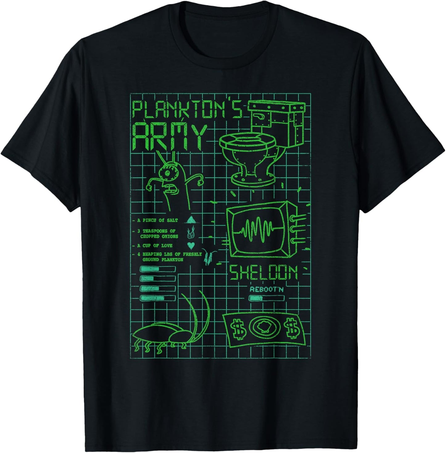 Spongebob Squarepants Plankton's Army Karen Data Grid Logo T-Shirt - T-Shirt | Black