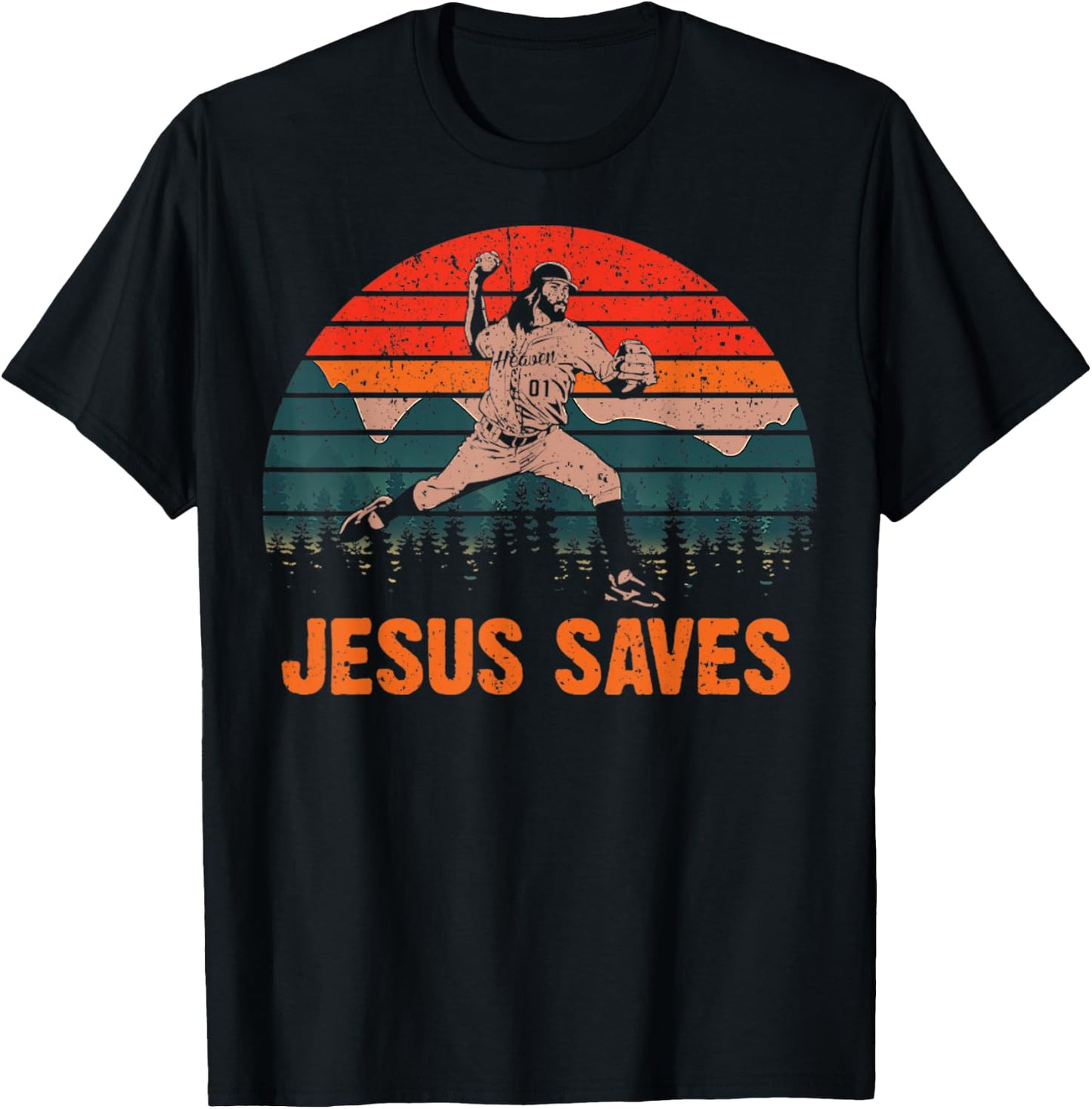 Vintage Jesus Saves Baseball Pitcher Retro 80s T-Shirt - T-Shirt | Black
