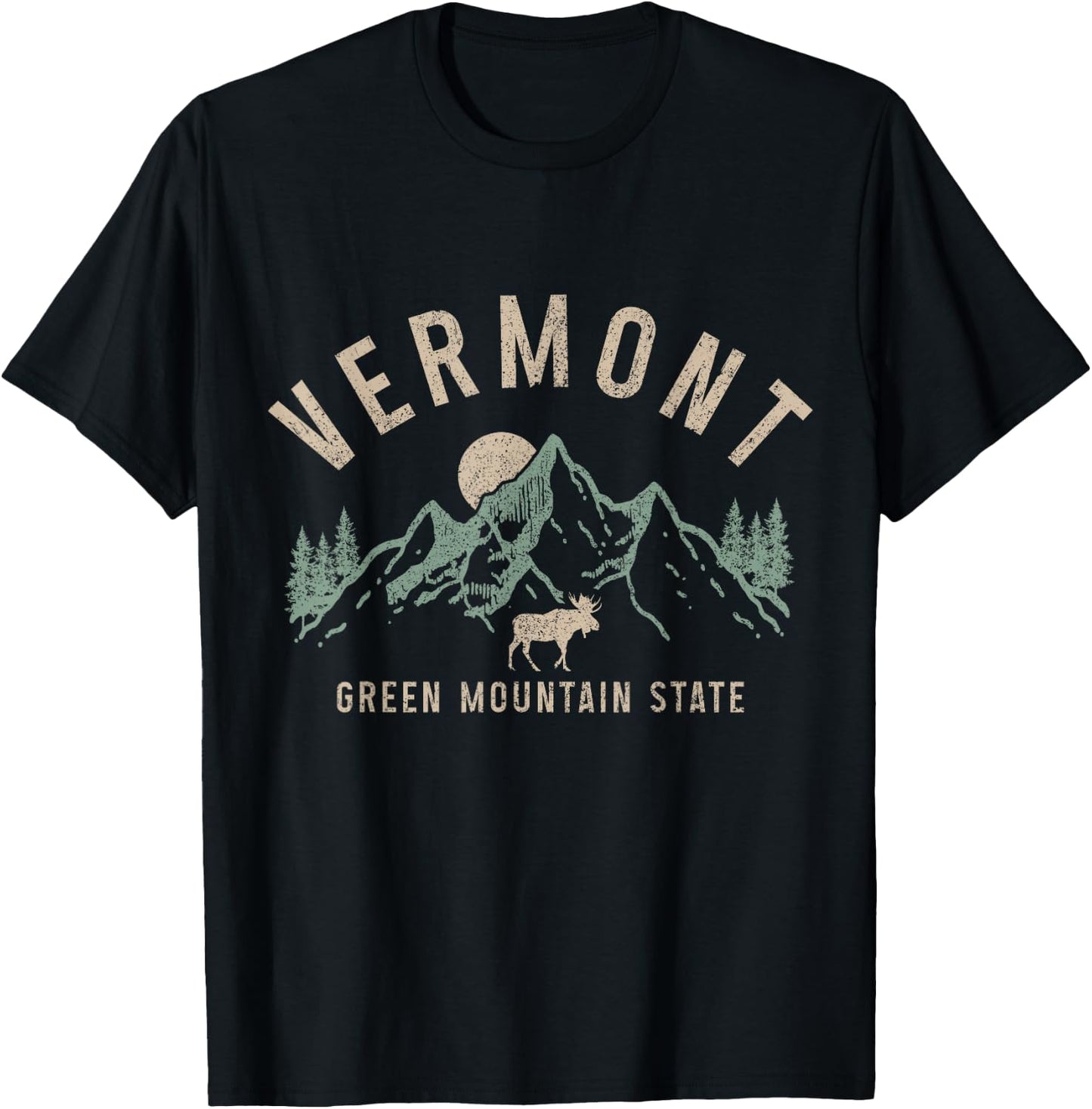 Vermont Green Mountain State Moose Vintage Pride T-Shirt - T-Shirt | Black