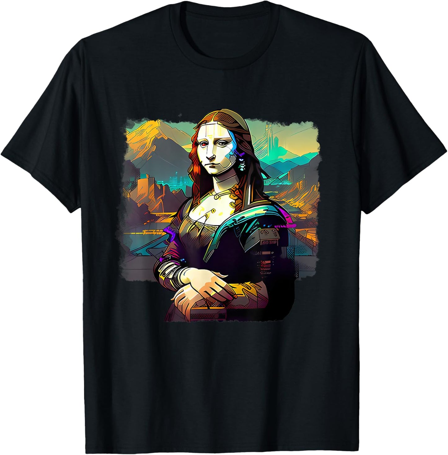 Cyberpunk Aesthetic - Cyberpunk Mona Lisa - Famous Painting T-Shirt - T-Shirt | Black