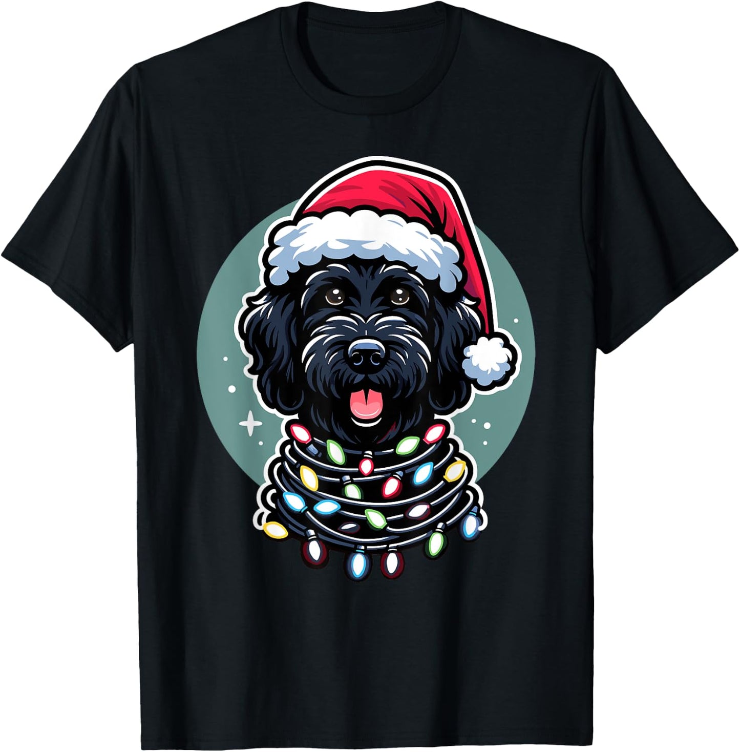 Black Labradoodle Christmas Tree Xmas Lights Doodle Dog Men Women Kids T-Shirt - T-Shirt | Black