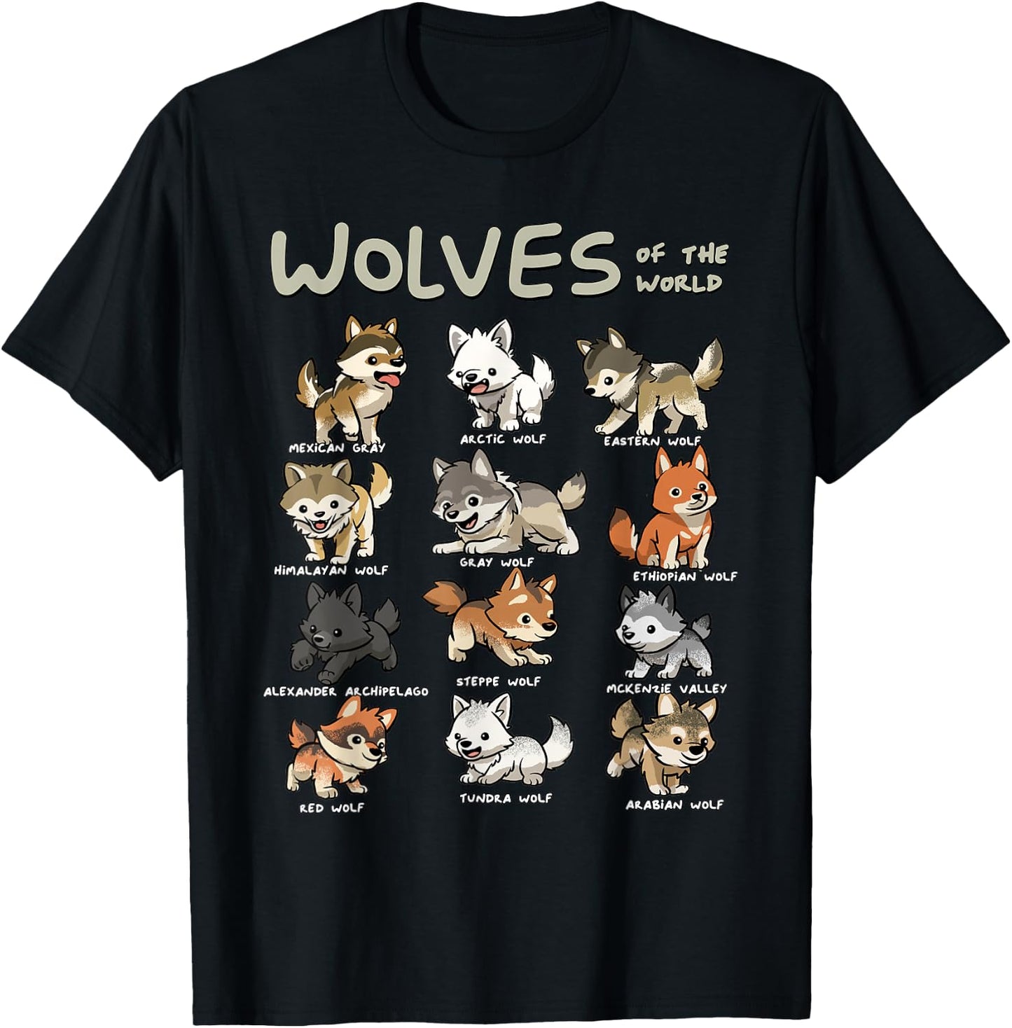 Chibi Wolf Wolves Animals of the World Wolf Lover T-Shirt - T-Shirt | Black
