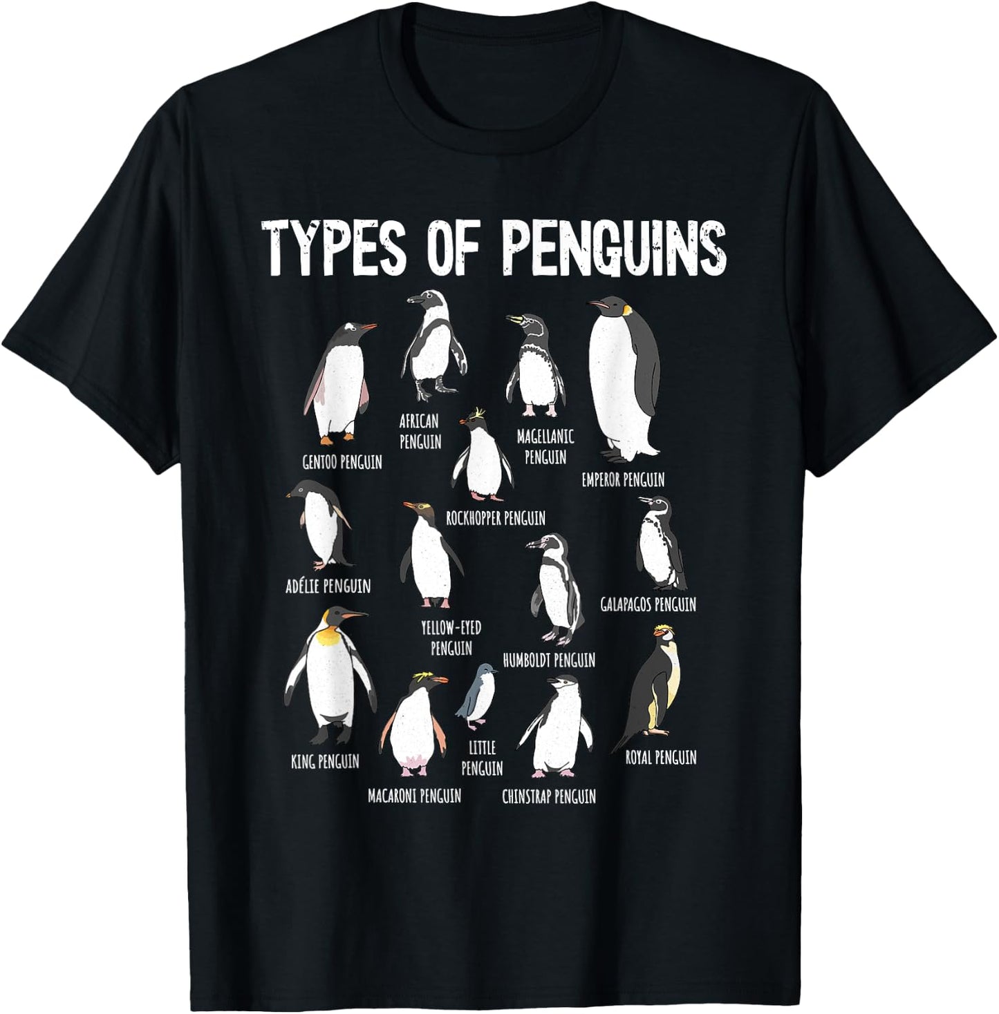Penguin Types, Penguin Lover Art, Bird Lover, Penguin T-Shirt - T-Shirt | Black
