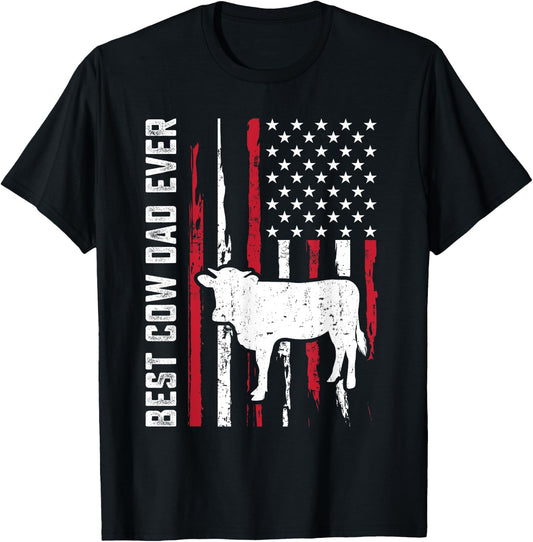 best cow dad ever for cowboy Farmer cows moo Fathers Day T-Shirt - T-Shirt | Black