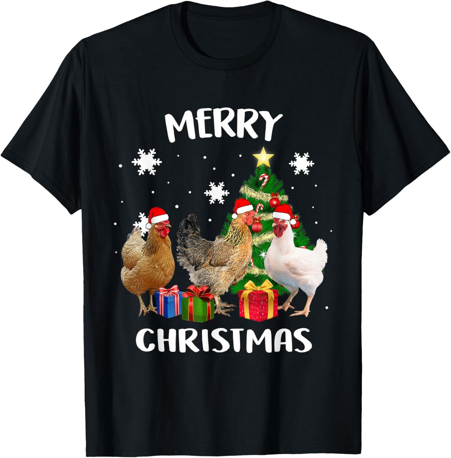 Funny Ugly Chicken Christmas Tree Shirt Santa Hat Hen Lovers T-Shirt - T-Shirt | Black