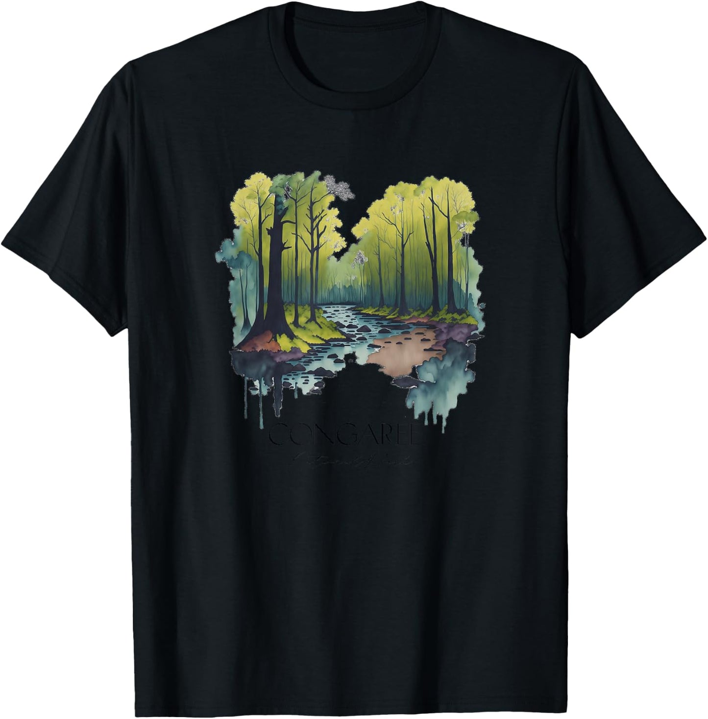 Cool Congaree National Park Hiking Watercolor Graphic T-Shirt - T-Shirt | Black