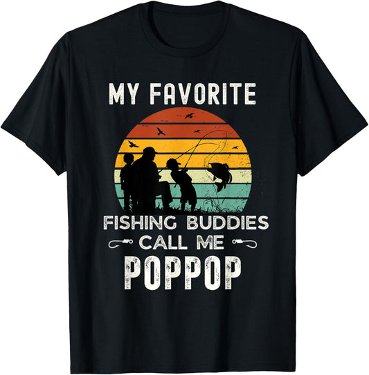Awesome My Favorite Fishing Buddies Call Me POPPOP Grandpa T-Shirt - T-Shirt | Black