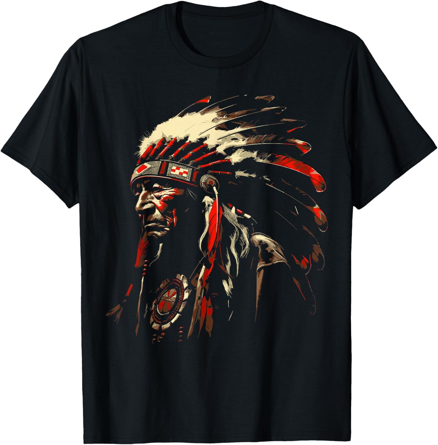 Retro Native American Indian Headdress Vintage Men Graphic T-Shirt - T-Shirt | Black