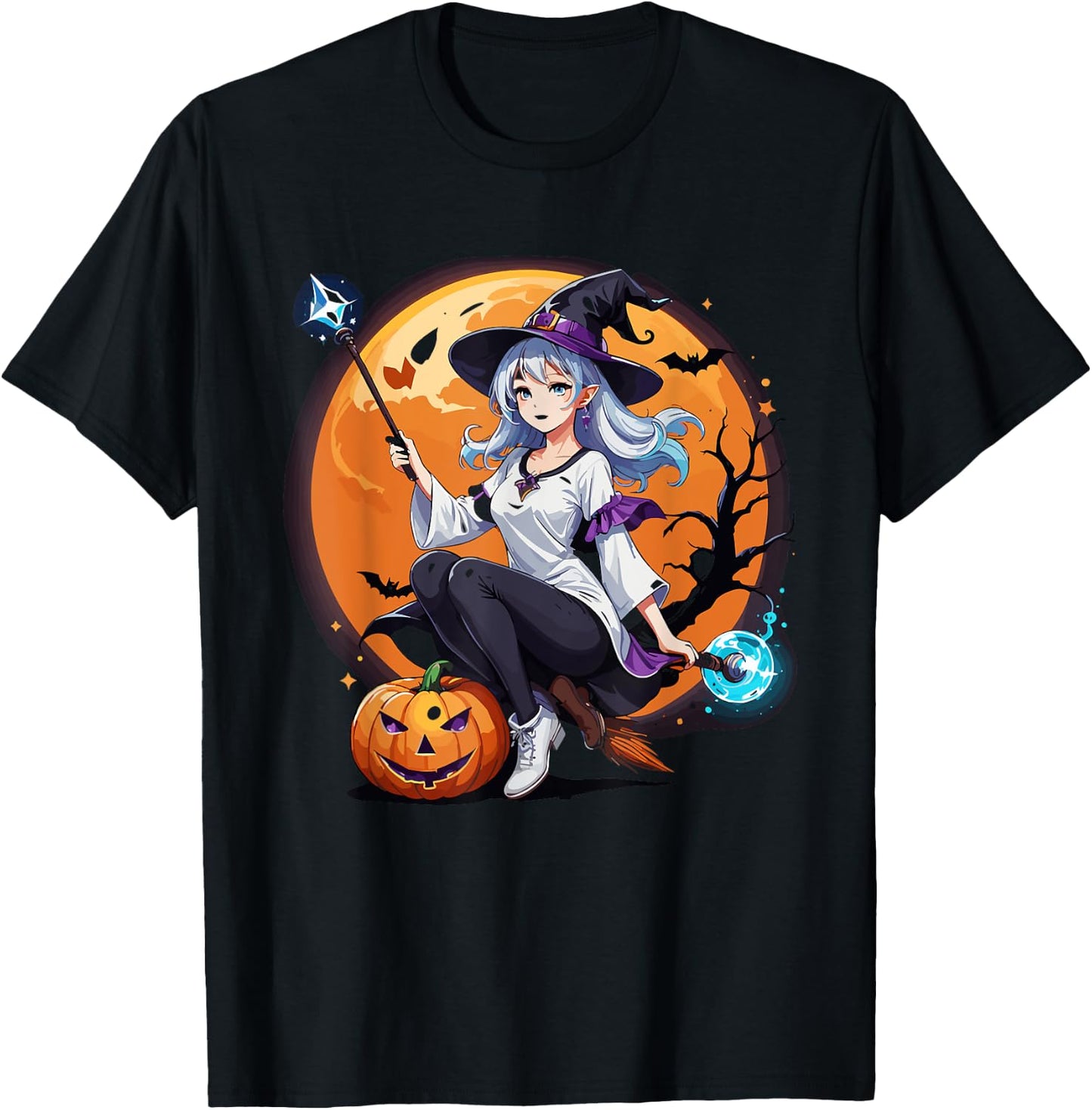 Sexy Anime Witch Girl Halloween T-Shirt - T-Shirt | Black