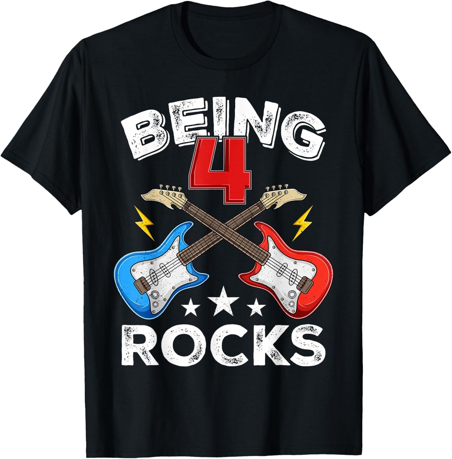 Being 4 Rocks Guitar Four Year Old Cool 4th Birthday Kids T-Shirt - T-Shirt | Black