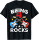 Being 4 Rocks Guitar Four Year Old Cool 4th Birthday Kids T-Shirt - T-Shirt | Black