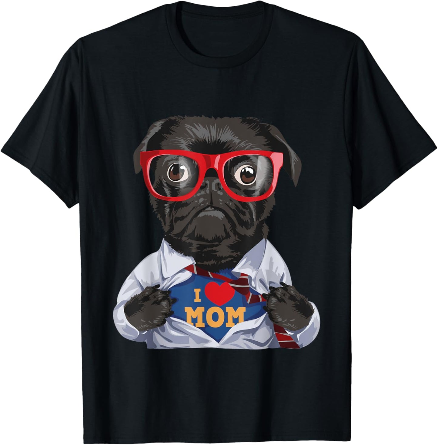 I Love Mom - Mother's Day Pug Owner Dog Lover Pet Trainer T-Shirt - T-Shirt | Black