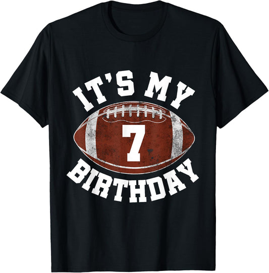 It's My 7th Birthday Boy 7 Year Old Football Player Kids T-Shirt - T-Shirt | Black