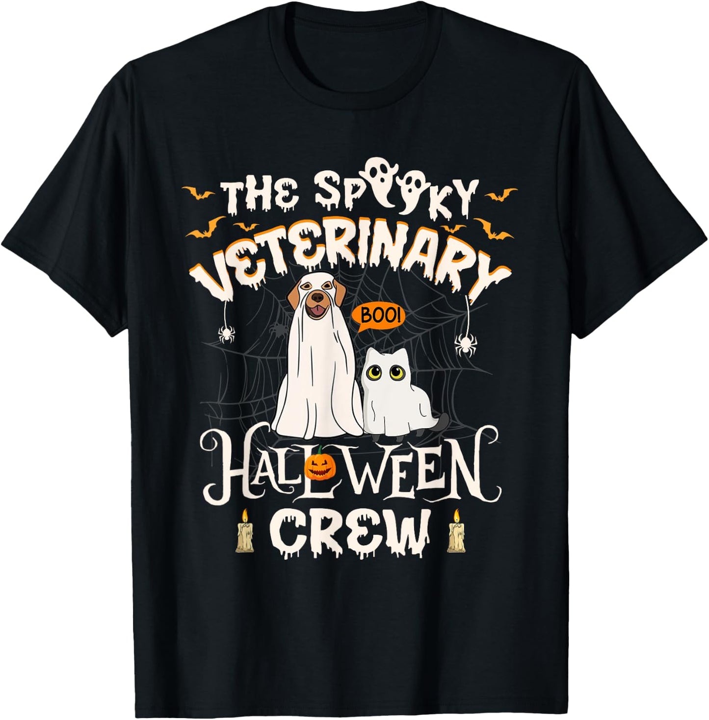 Funny Ghost The Spooky Veterinary Halloween Crew Vet Tech T-Shirt - T-Shirt | Black