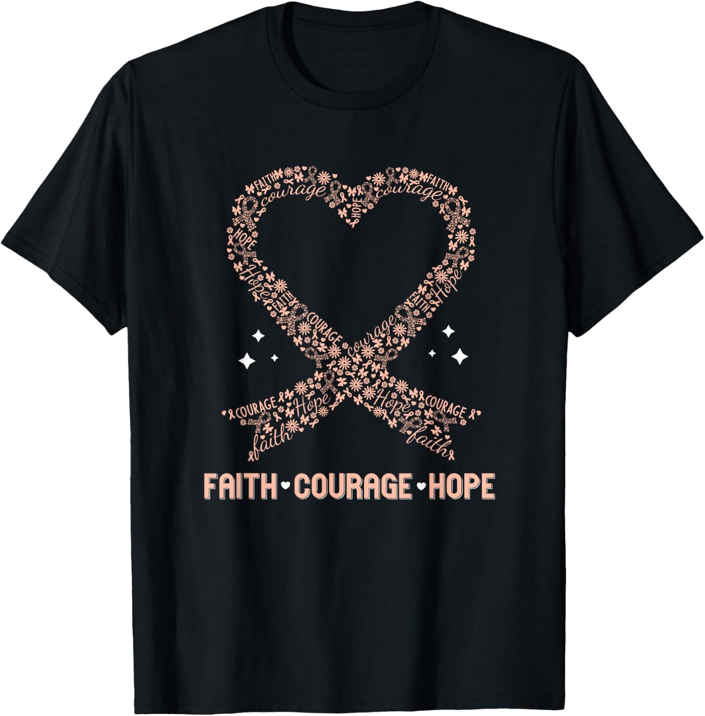Uterine Cancer Faith Peach Ribbon Endometrial Awareness T-Shirt - T-Shirt | Black