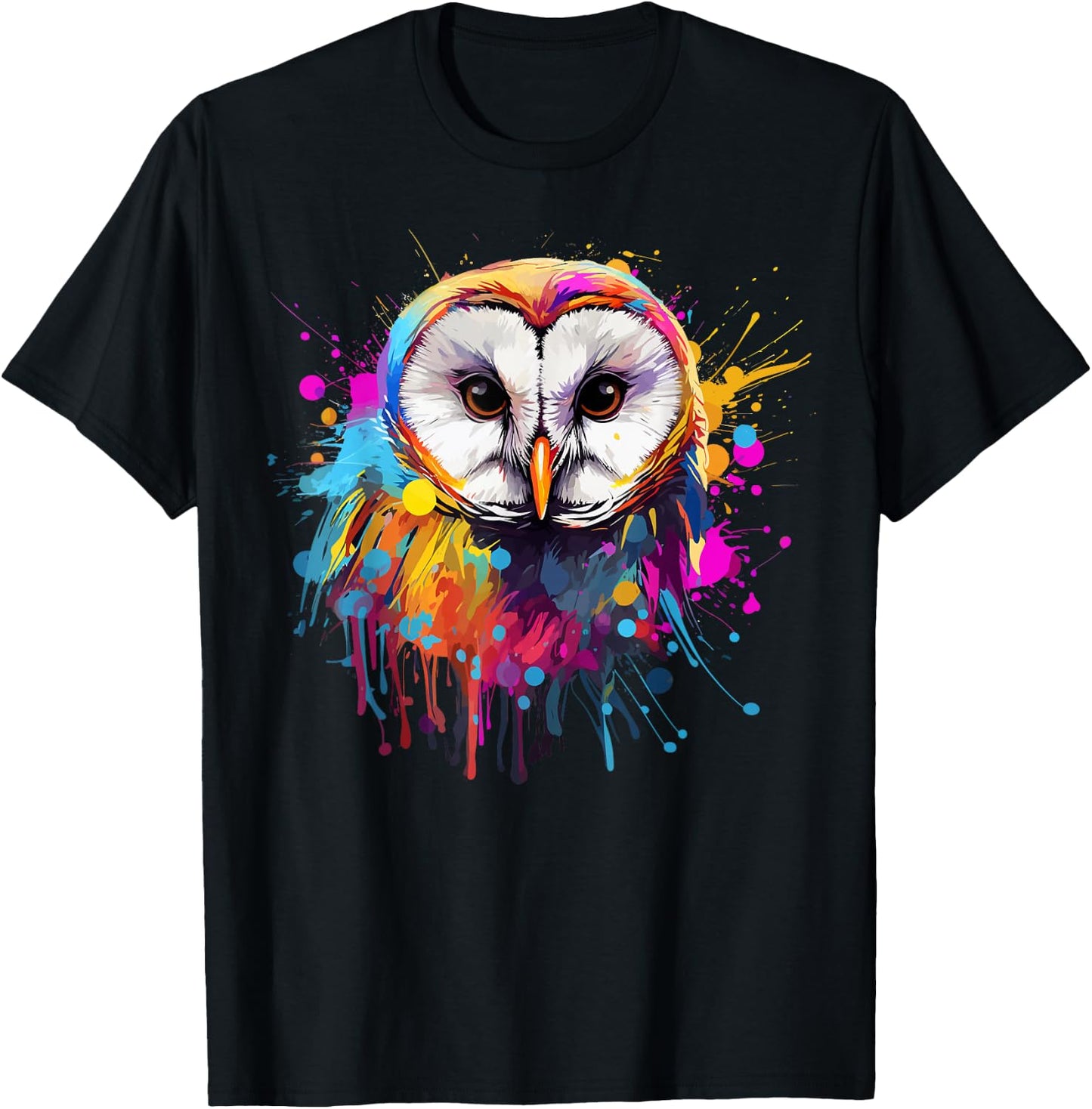 Colorful Splash Art Barn Owl Owls Lover T-Shirt - T-Shirt | Black