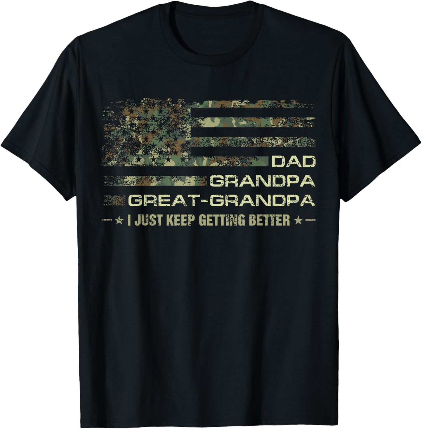 Grandpa Camouflage USA Flag Fathers Day Great-Grandpa Dad T-Shirt - T-Shirt | Black