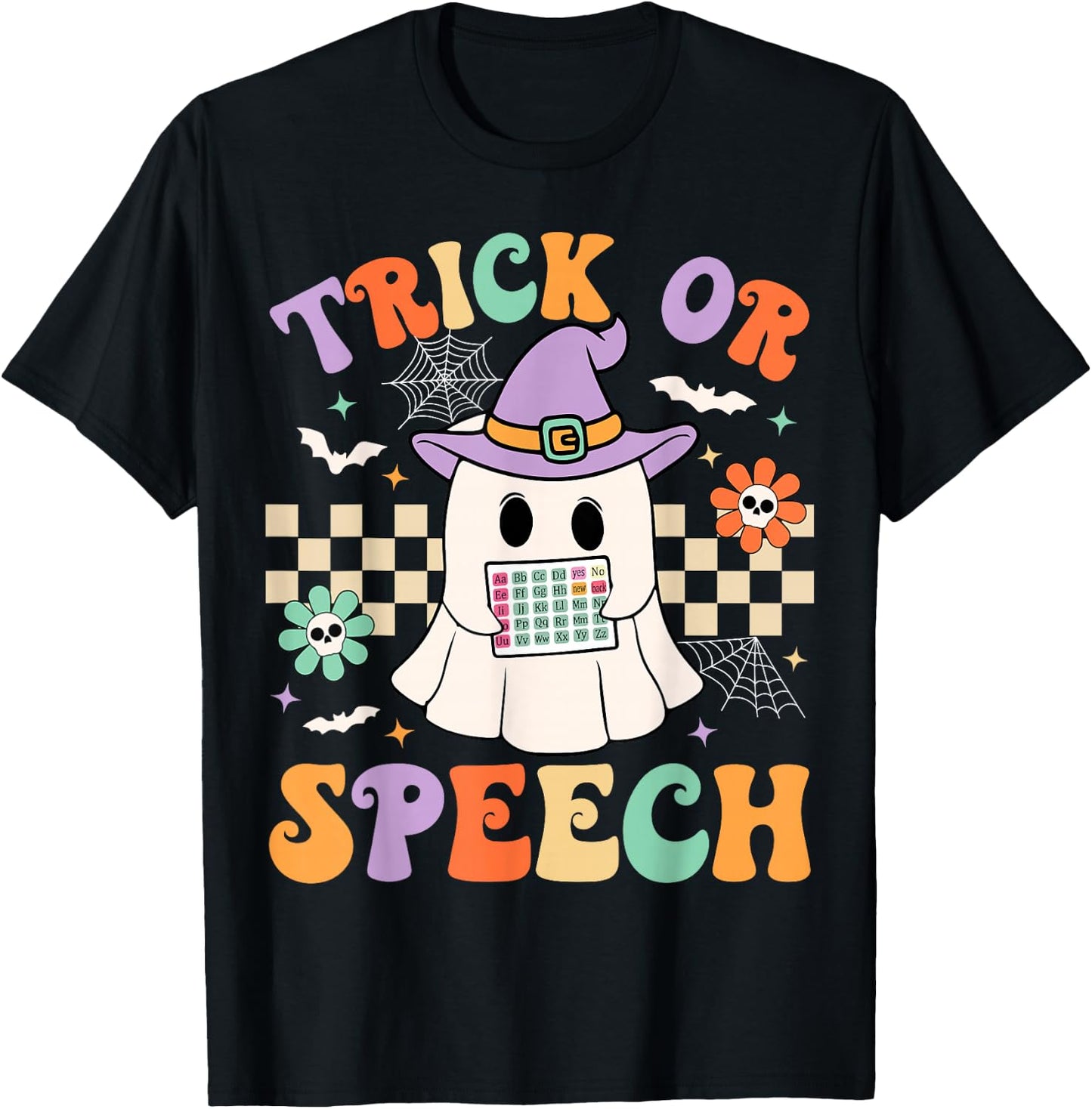 Trick or Speech Retro SLP Halloween Speech Therapy Halloween T-Shirt - T-Shirt | Black
