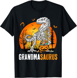 Grandmasaurus Dinosaur Skeleton Halloween Grandma Saurus T-Shirt - T-Shirt | Black