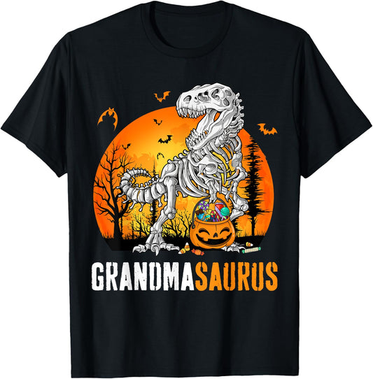 Grandmasaurus Dinosaur Skeleton Halloween Grandma Saurus T-Shirt - T-Shirt | Black
