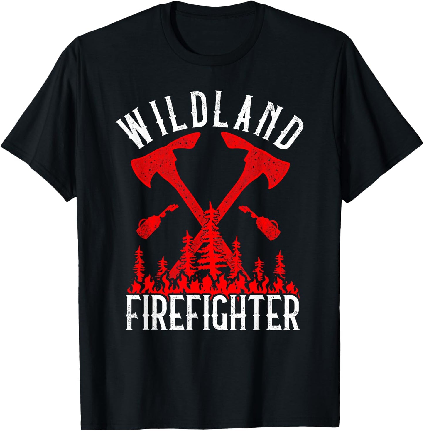 Wildland Firefighter Forest Fire Fighting Flaming Trees T-Shirt - T-Shirt | Black