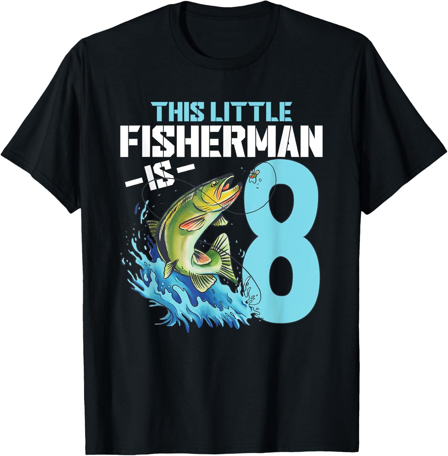 Boys Fishing Birthday Shirt 8 Year Old Boy Fisherman Kids T-Shirt - T-Shirt | Black