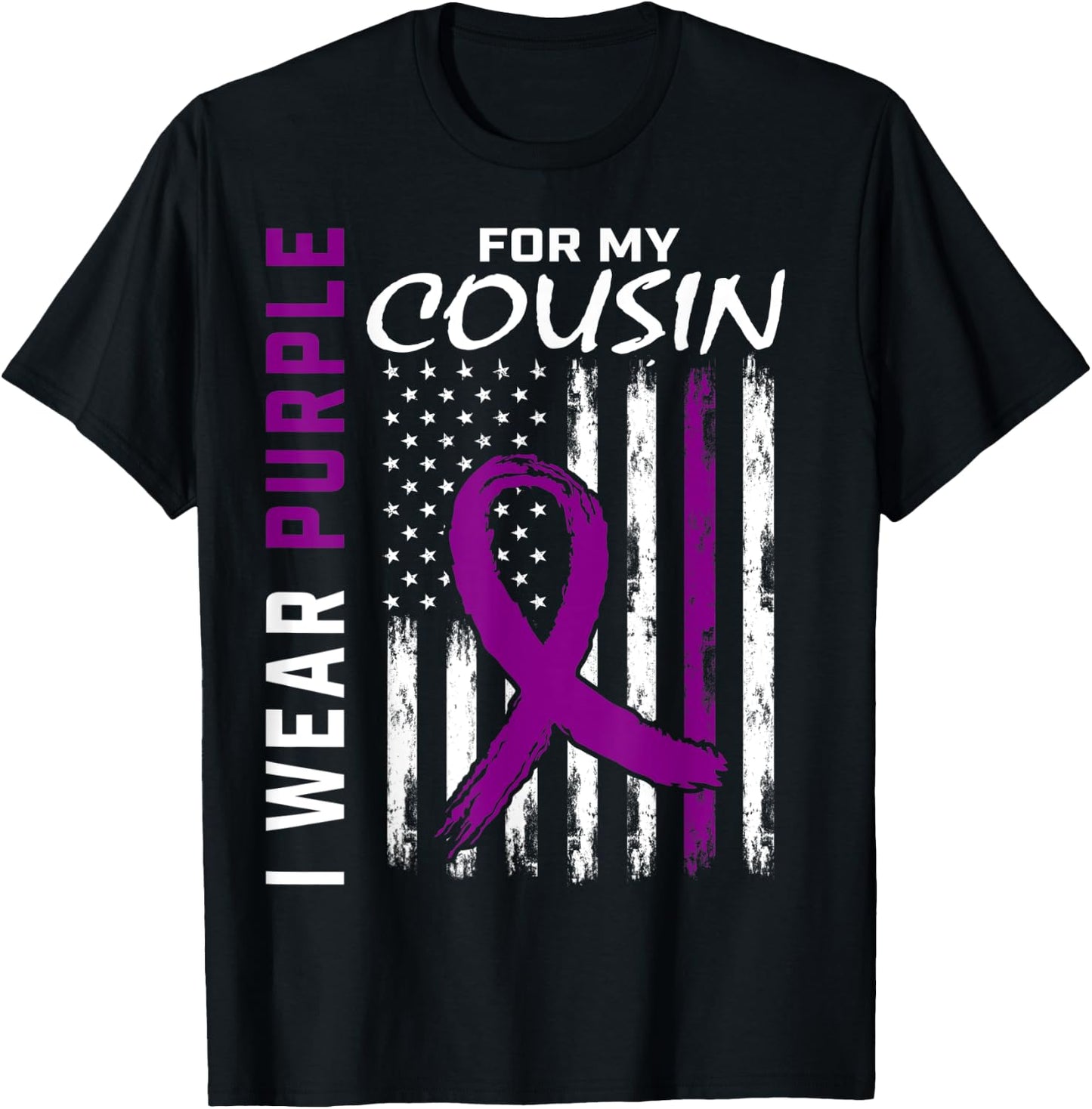 I Wear Purple For My Cousin Lupus Awareness American Flag T-Shirt - T-Shirt | Black