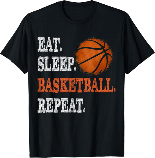 Eat Sleep Basketball Repeat Boy Youth Kid Basketball Fan T-Shirt - T-Shirt | Black