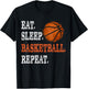 Eat Sleep Basketball Repeat Boy Youth Kid Basketball Fan T-Shirt - T-Shirt | Black