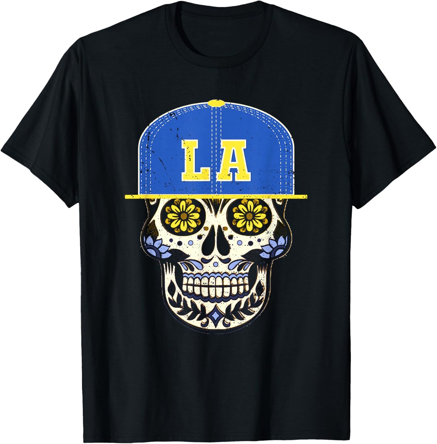 Los Angeles Sugar Skull Mexican Art Design Mexico Flag T-Shirt - T-Shirt | Black