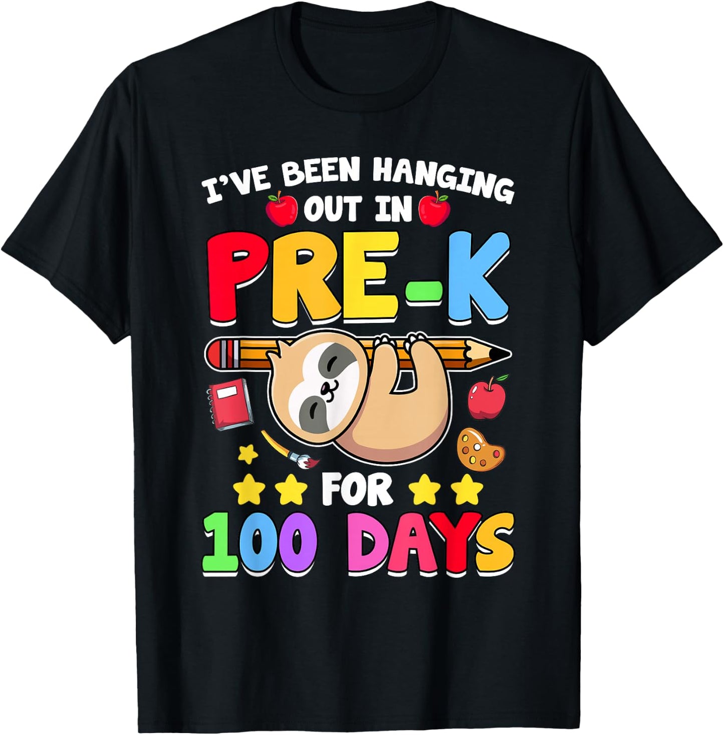 100th Day Of School Sloth Shirt Pre-K 100 Days School T-Shirt - T-Shirt | Black
