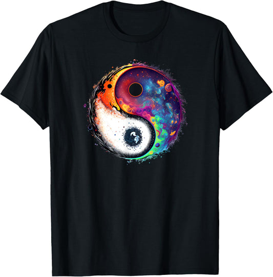 Yin Yang Feng Shui Ying Yang Zen Taijitu Colorful Galaxy T-Shirt - T-Shirt | Black