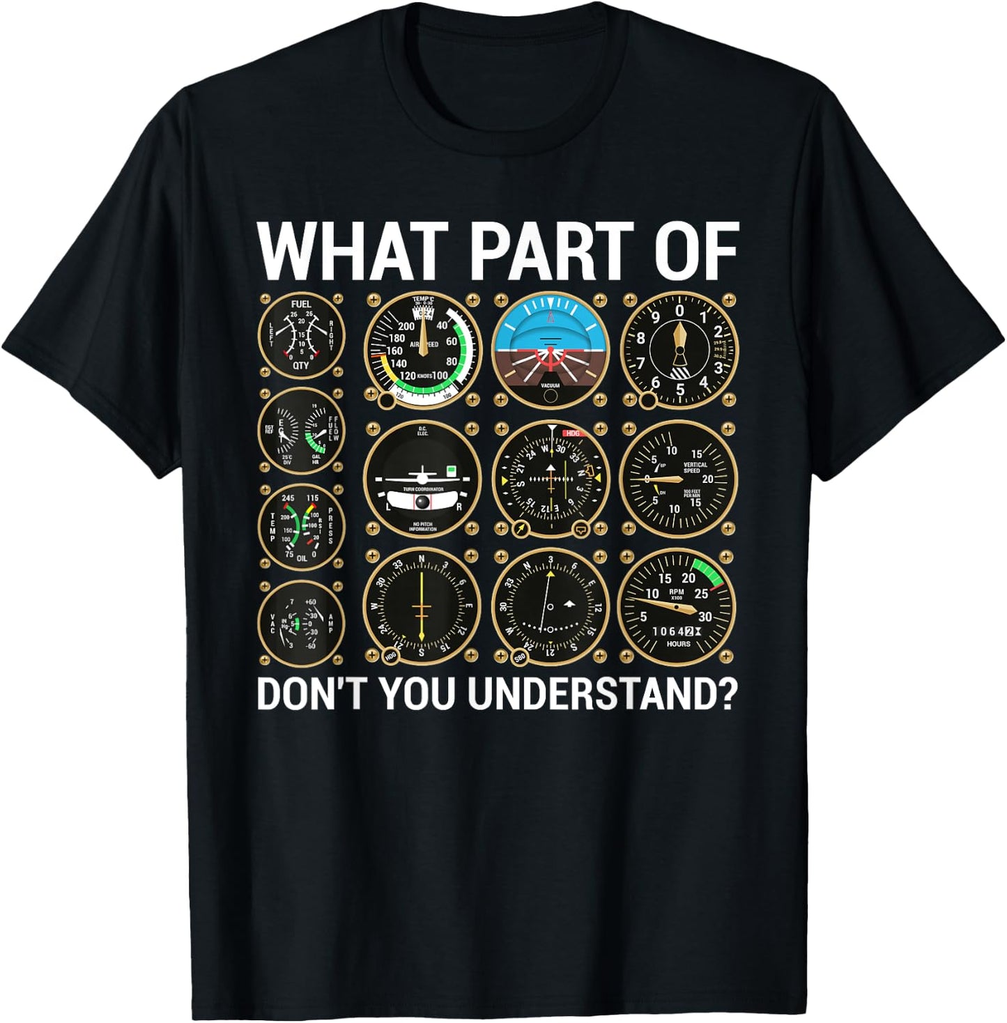 Funny Pilot Design Women Airplane Flight Instrument T-Shirt - T-Shirt | Black