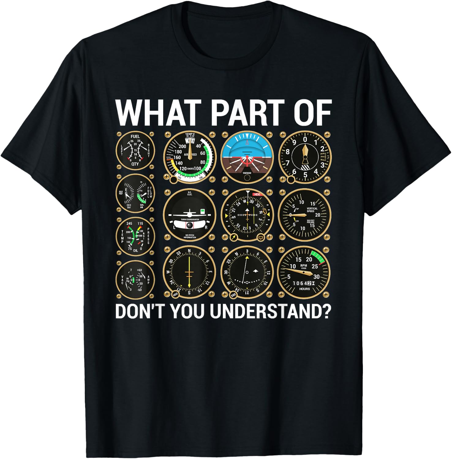 Funny Pilot Design Women Airplane Flight Instrument T-Shirt - T-Shirt | Black