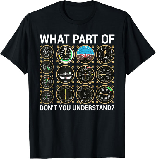 Funny Pilot Design Women Airplane Flight Instrument T-Shirt - T-Shirt | Black